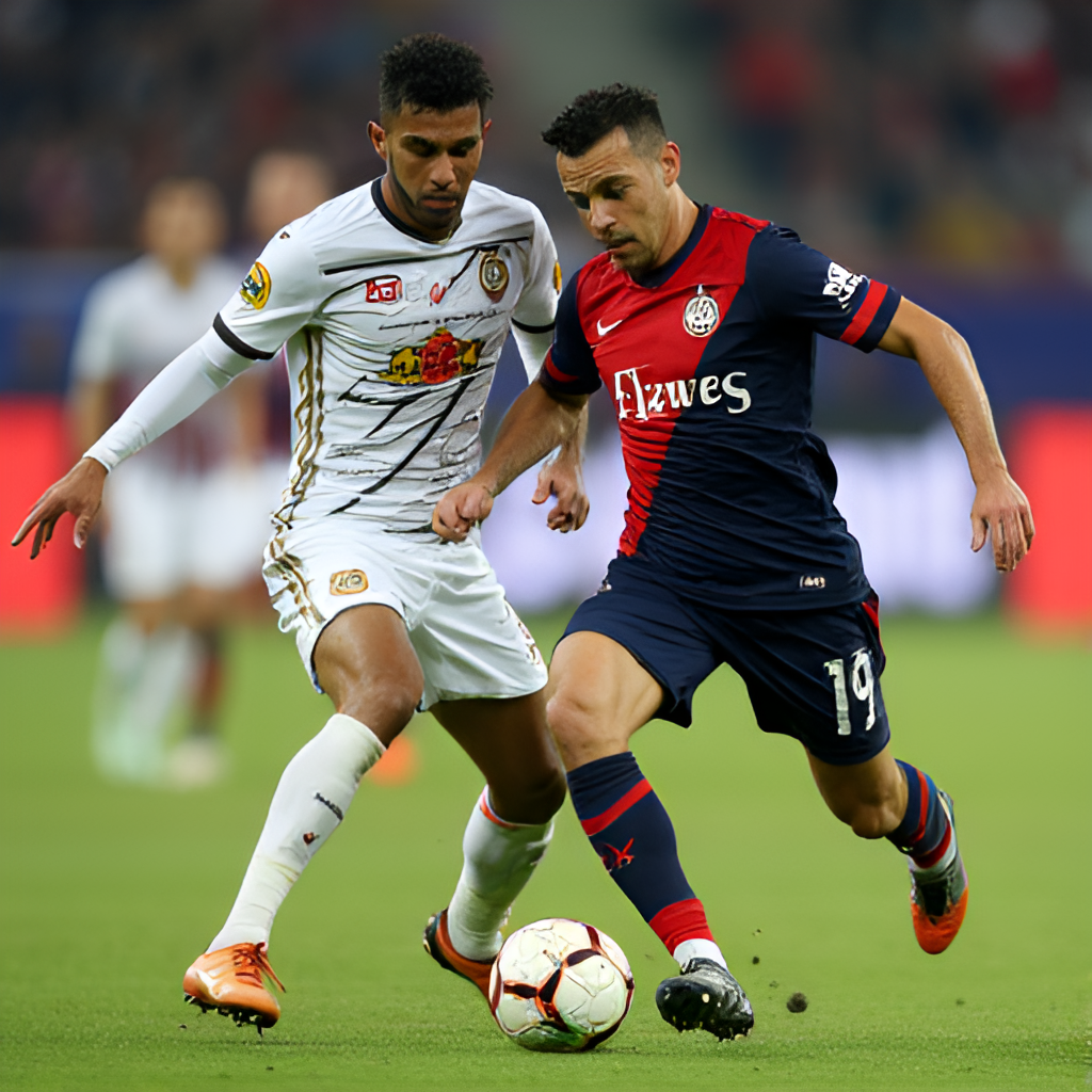 A dynamic action shot of two football players, one from Monza and one from Atalanta, competing for the ball during a match, highlighting the intensity of the game.