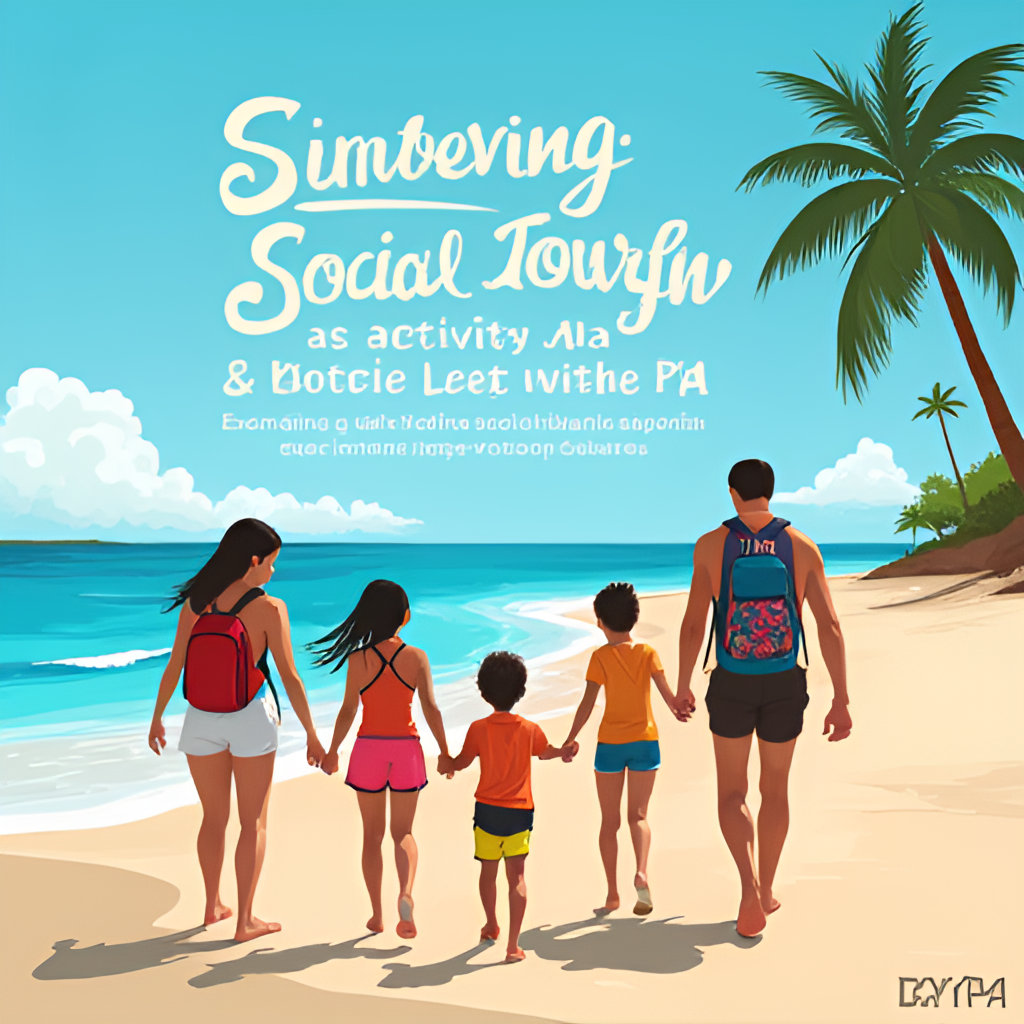 A vibrant photo of people enjoying a subsidized vacation through a social tourism program, showcasing a beach or a natural landscape, symbolizing the social benefits provided by DYPA.